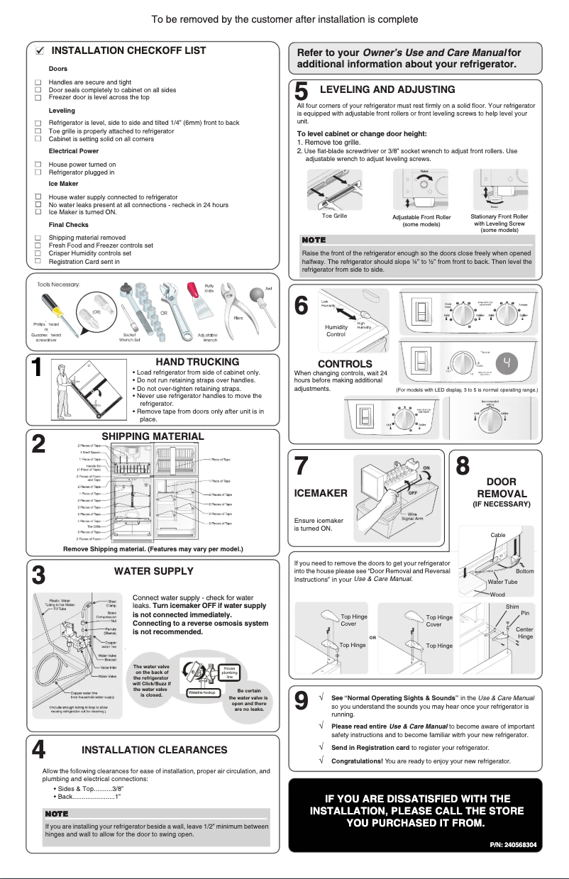 Page 1 de la notice Guide d'installation Frigidaire NFTR18X4PS