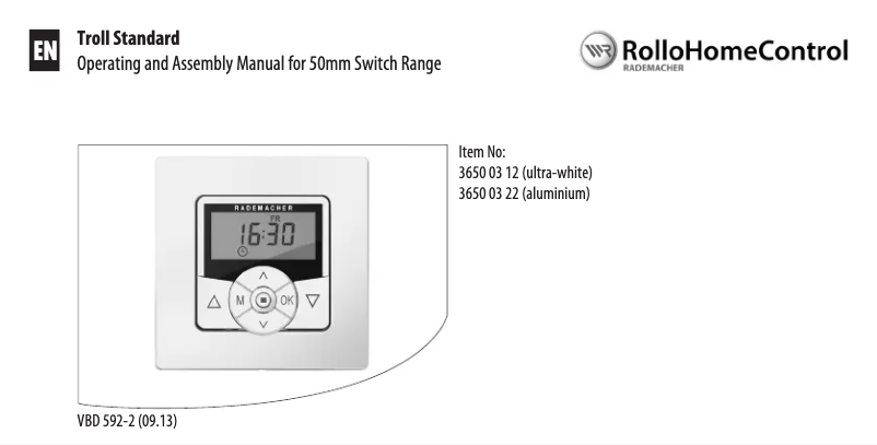 Page 1 de la notice Manuel utilisateur RADEMACHER Troll Comfort 5620-AL