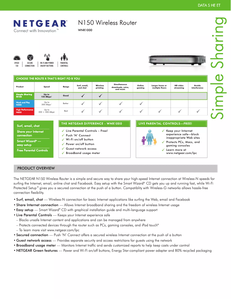 Page 1 de la notice Fiche technique Netgear WNR1000v3