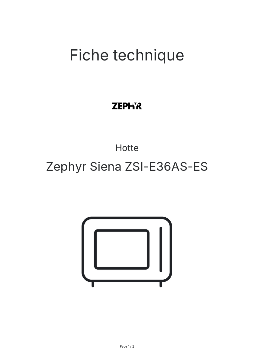 Page n°1 - Fiche technique Zephyr Siena ZSI-E36AS-ES