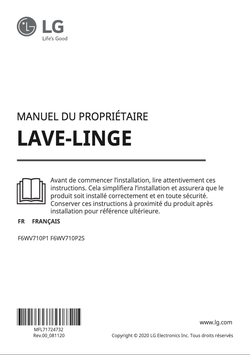 Page 1 de la notice Manuel utilisateur LG F6W105A