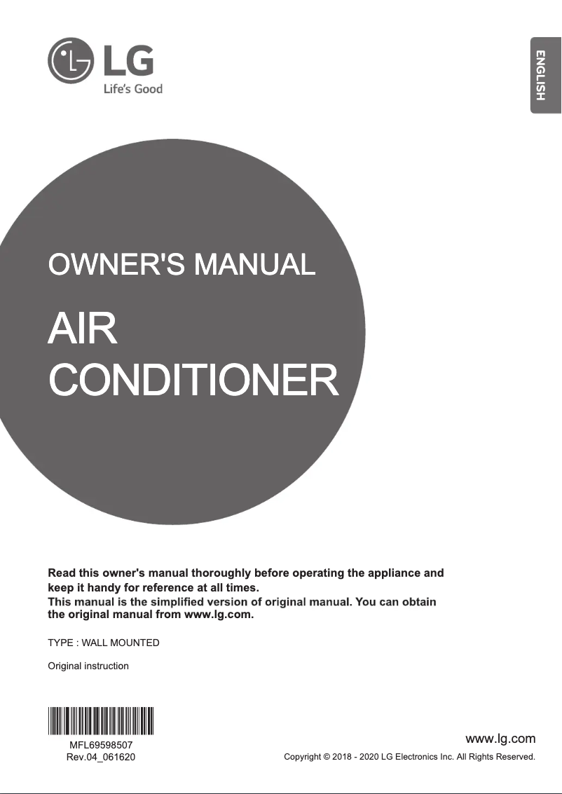 Page 1 de la notice Manuel utilisateur LG AMNC12GDJR0