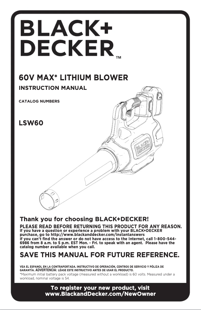 Page 1 de la notice Manuel utilisateur Black & Decker LSW60