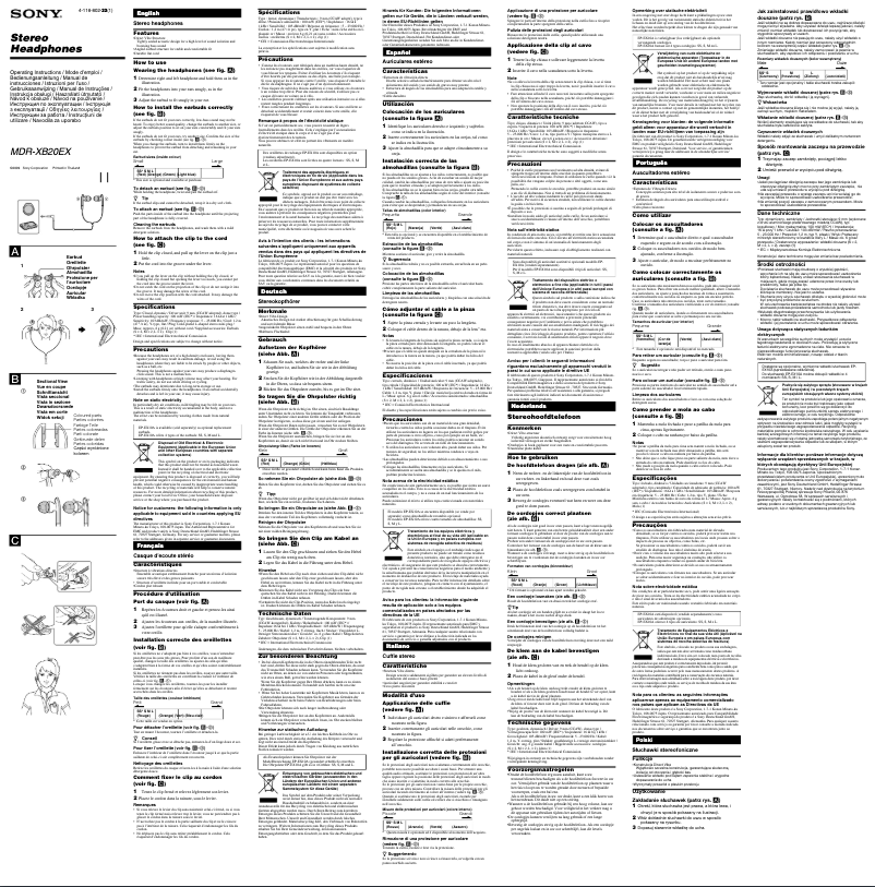 Image de la première page du manuel de l'appareil MDR-XB20EX