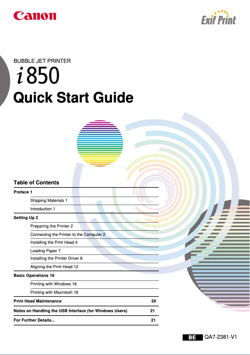 Image de la première page du manuel de l'appareil Bubble Jet i850