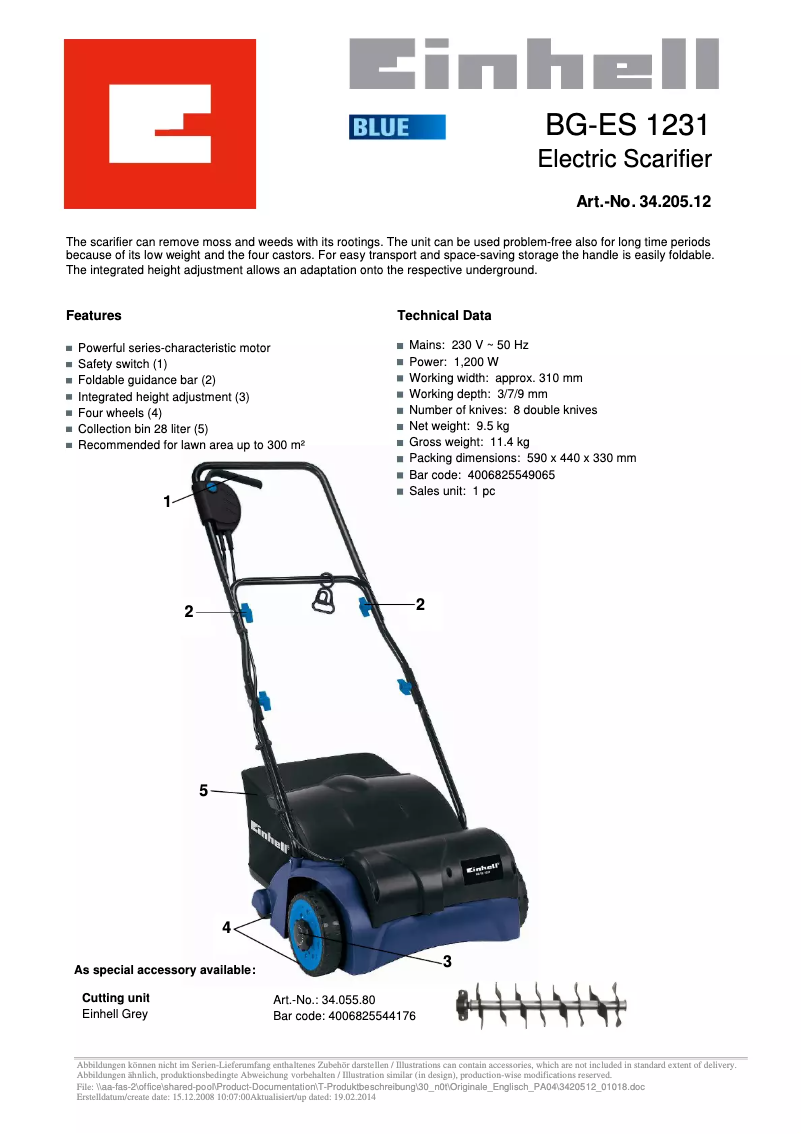 Image de la première page du manuel de l'appareil BG-ES 1231