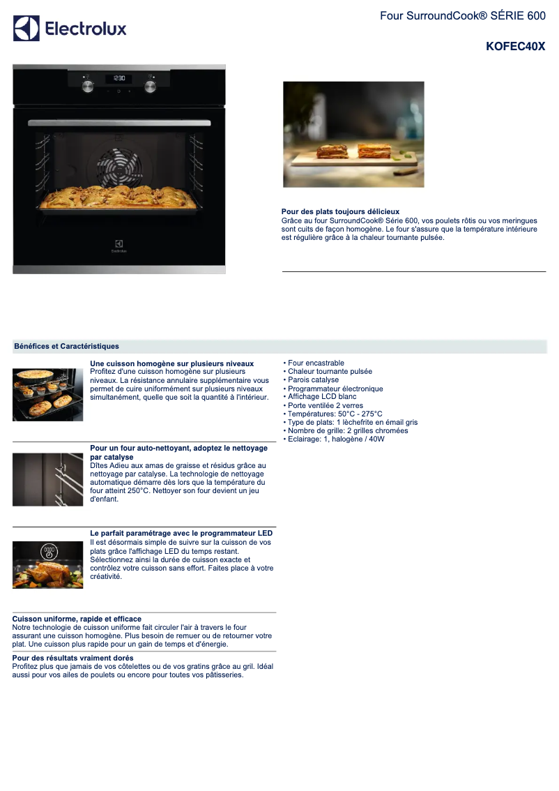 Page 1 de la notice Fiche technique Electrolux KOFEC40X
