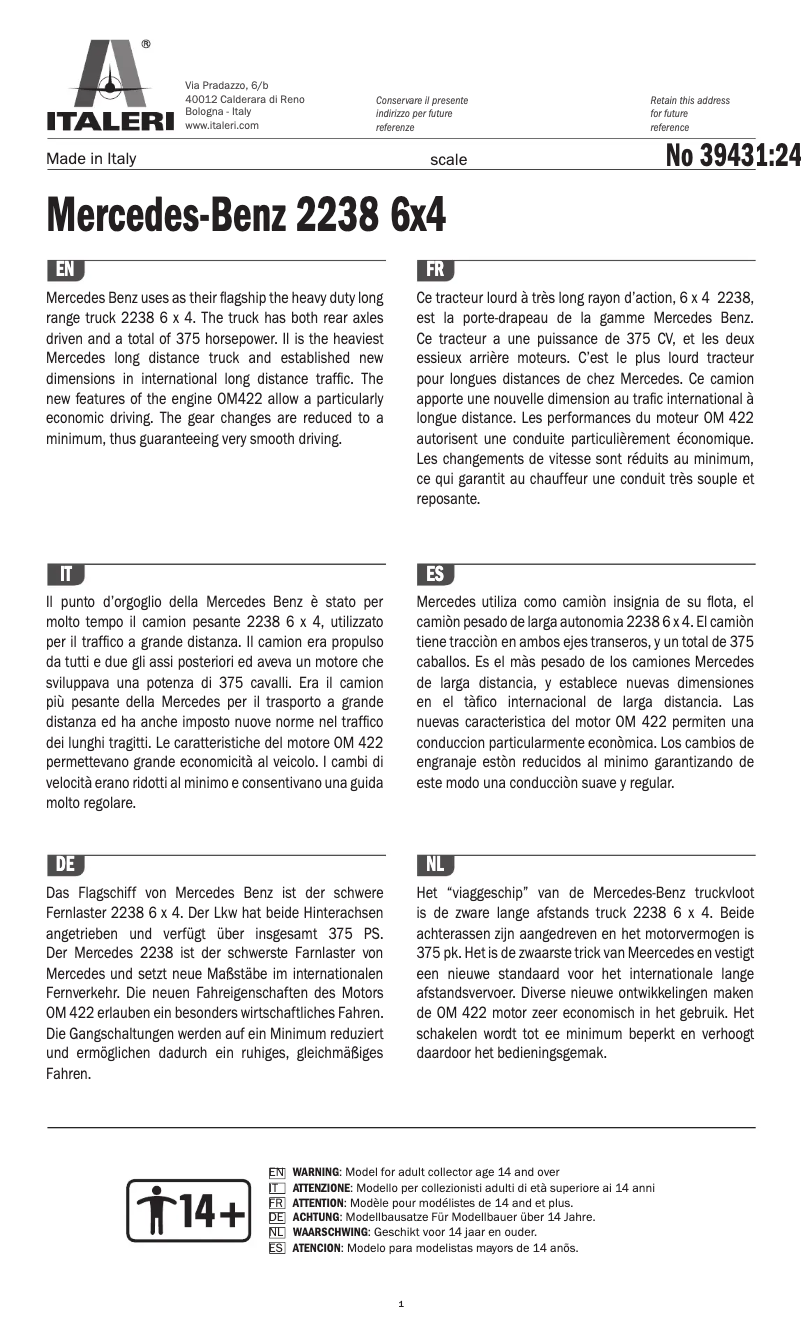 Image de la première page du manuel de l'appareil Mercedes-Benz 2238 6x4