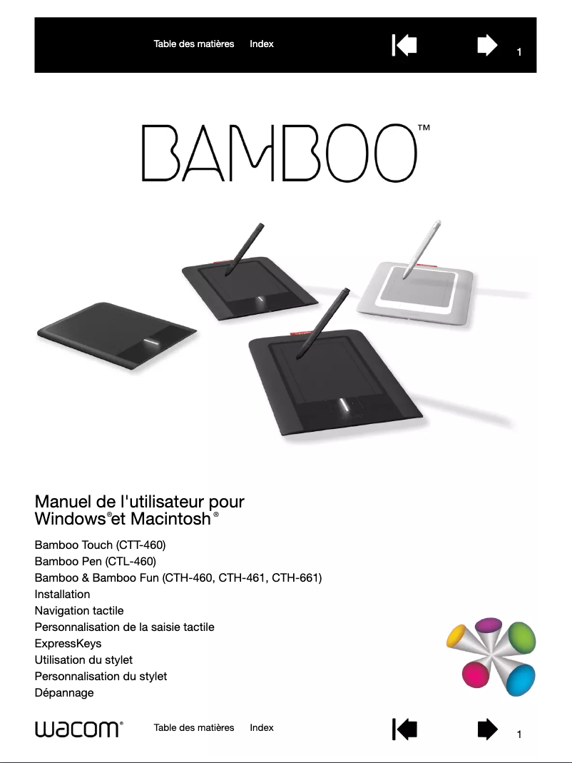 Page 1 de la notice Manuel utilisateur Wacom Bamboo CTH-461SE