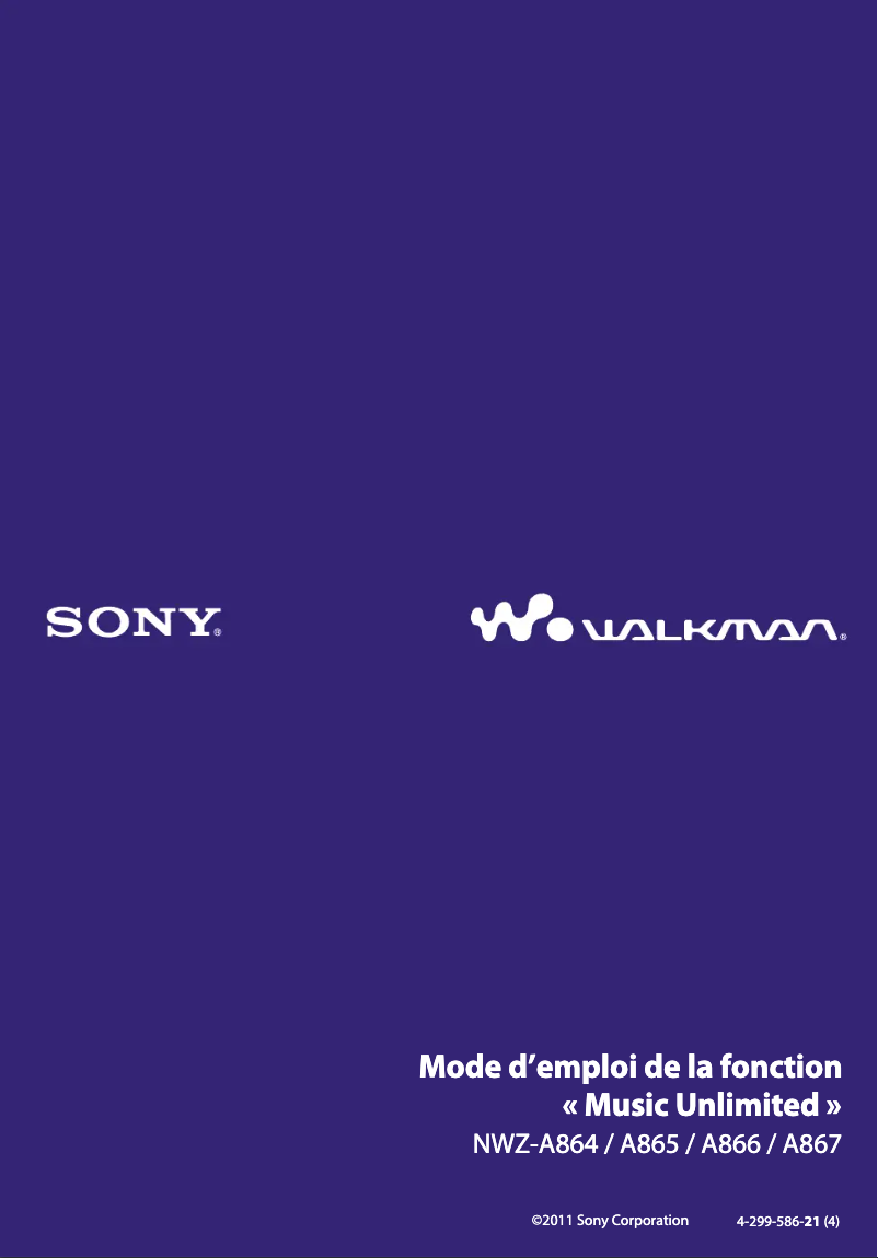 Page 1 de la notice Manuel utilisateur Sony NWZ-A864