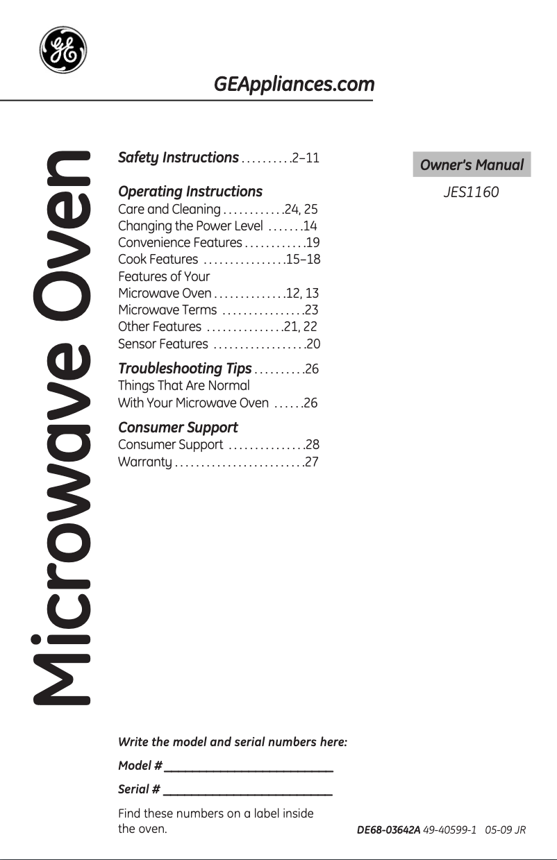 Image de la première page du manuel de l'appareil JES1160DPBB