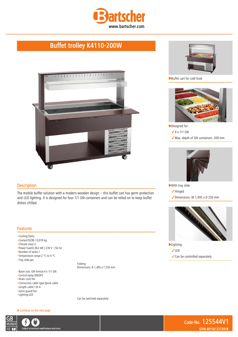 Page n°1 - Fiche technique Bartscher K4110-200W