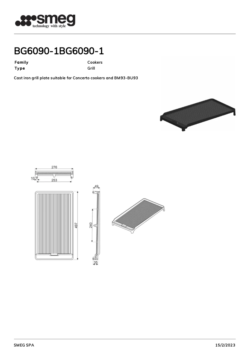 Page 1 de la notice Brochure Smeg BG6090-1