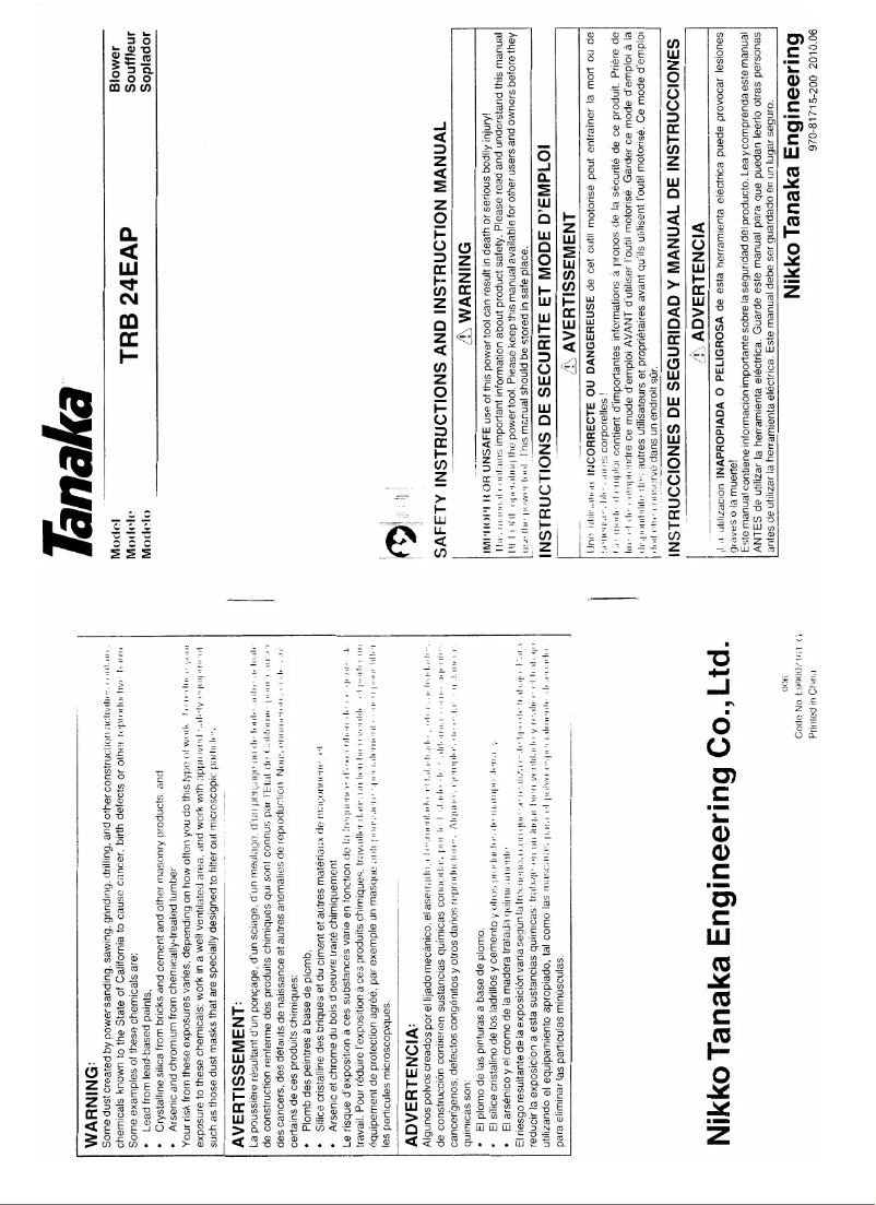 Page 1 de la notice Manuel utilisateur Tanaka TRB24EAP