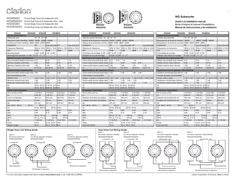 Page n°1 - Manuel utilisateur Clarion WG2520D