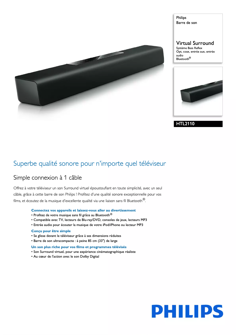 Page n°1 - Fiche technique Philips HTL2110