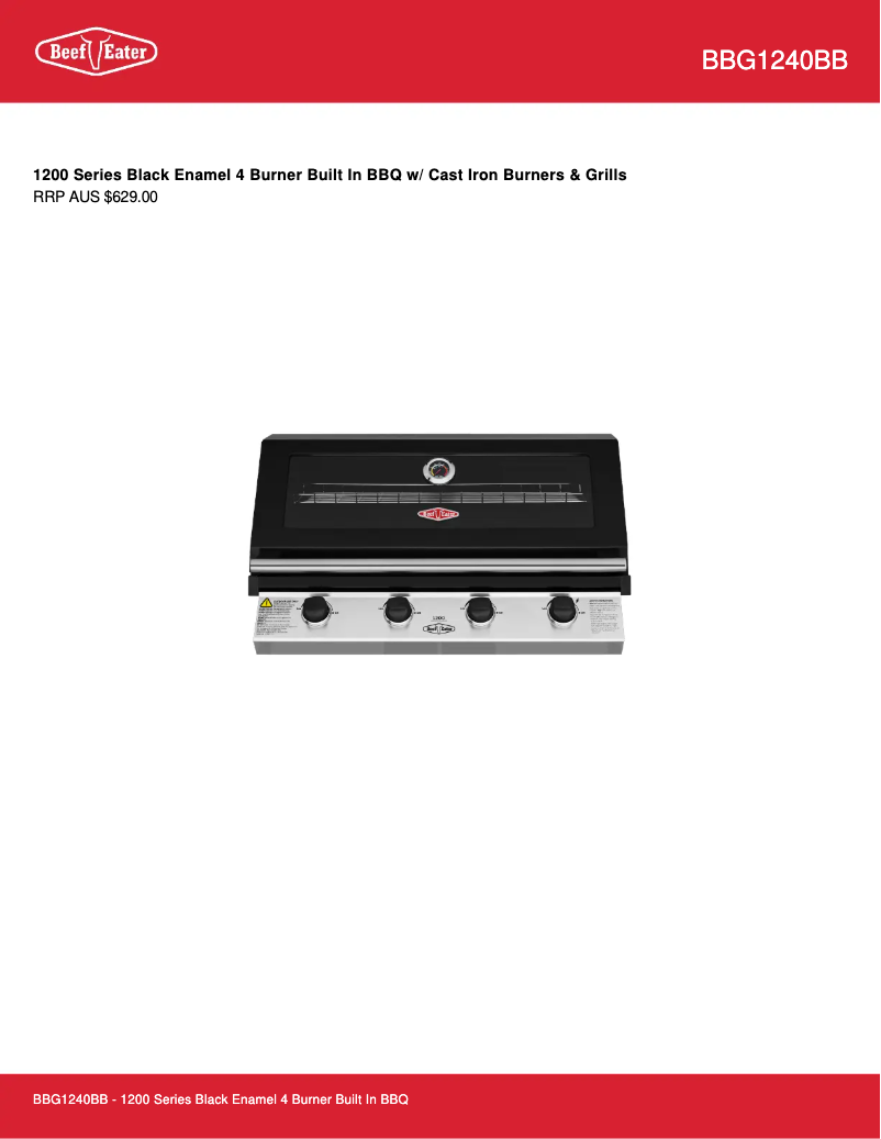 Page 1 de la notice Fiche technique BeefEater BBG1240BB