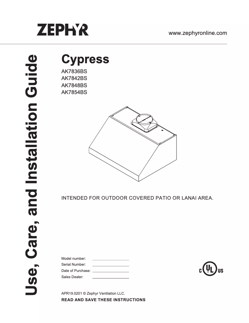 Page 1 de la notice Manuel utilisateur Zephyr Cypress AK7854BS