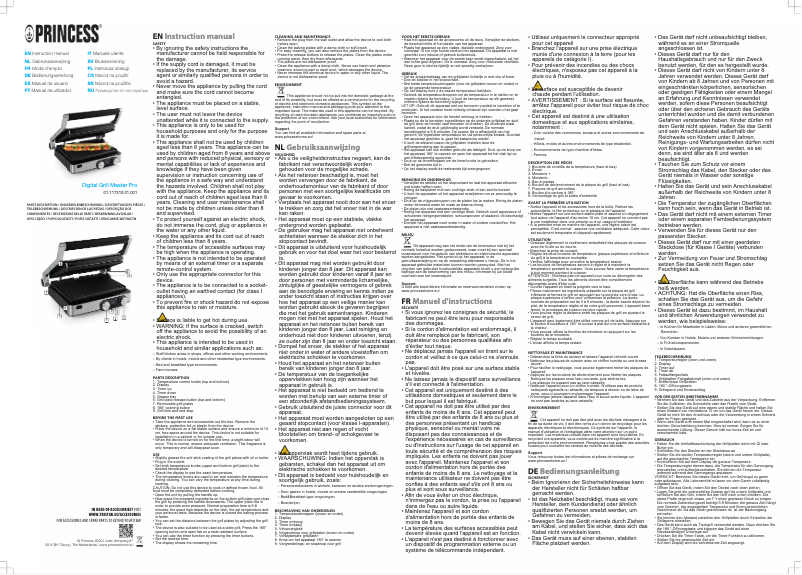 Page 1 de la notice Manuel utilisateur Princess Digital Grill Master Pro 117310