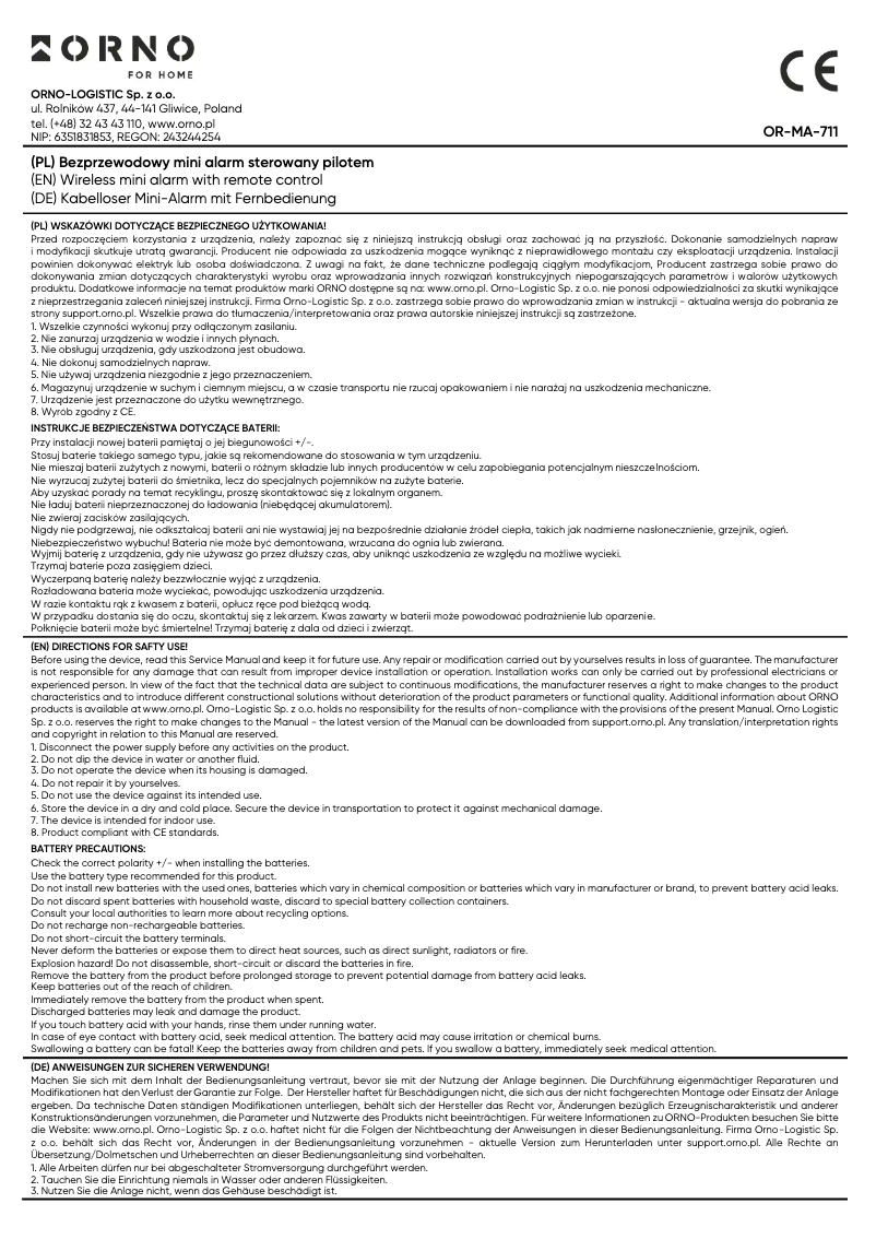 Imagen de la primera página del manual del dispositivo OR-MA-711