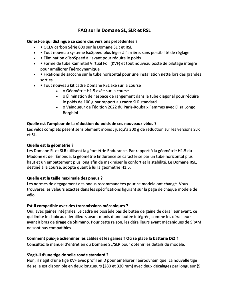 Page n°1 - FAQ Trek Domane SLR 9 AXS Gen 4