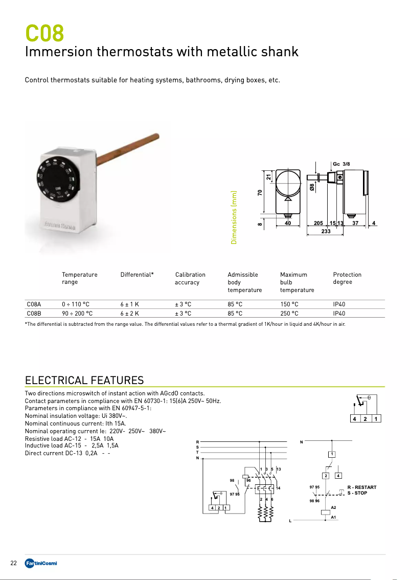 Page 1 de la notice Fiche technique Fantini Cosmi C08