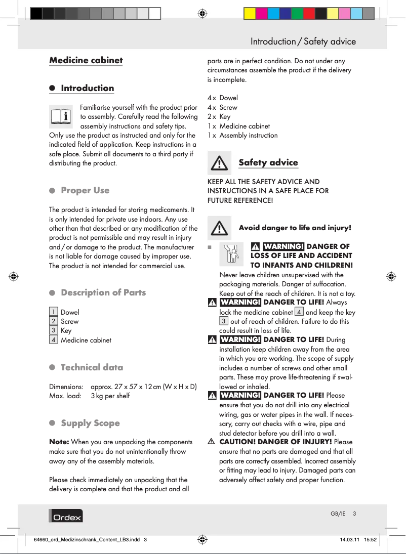 Page 1 de la notice Manuel utilisateur Ordex IAN 73372