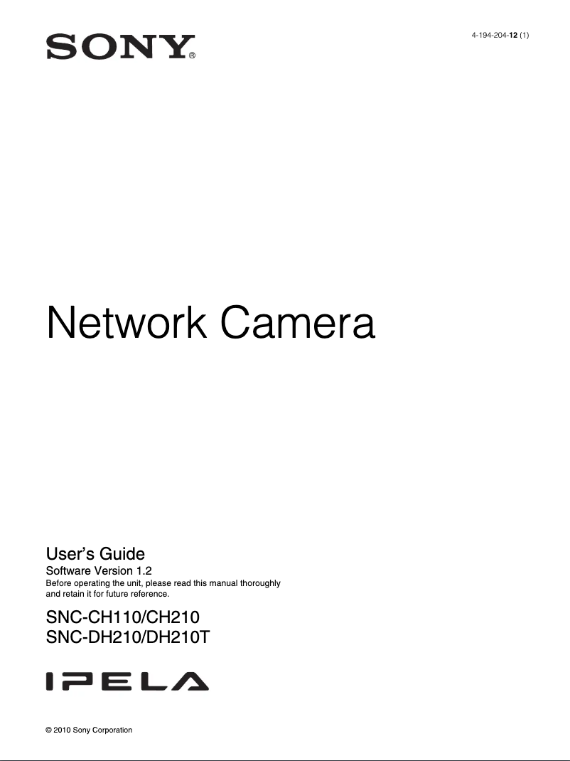 Page 1 de la notice Manuel utilisateur Sony SNC-DH210W