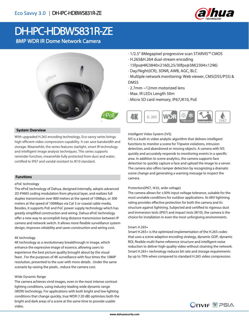 Page n°1 - Fiche technique Dahua Technology IPC-HDBW5831R-ZE