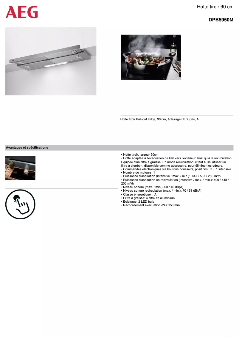 Page 1 de la notice Fiche technique AEG DPB5950M
