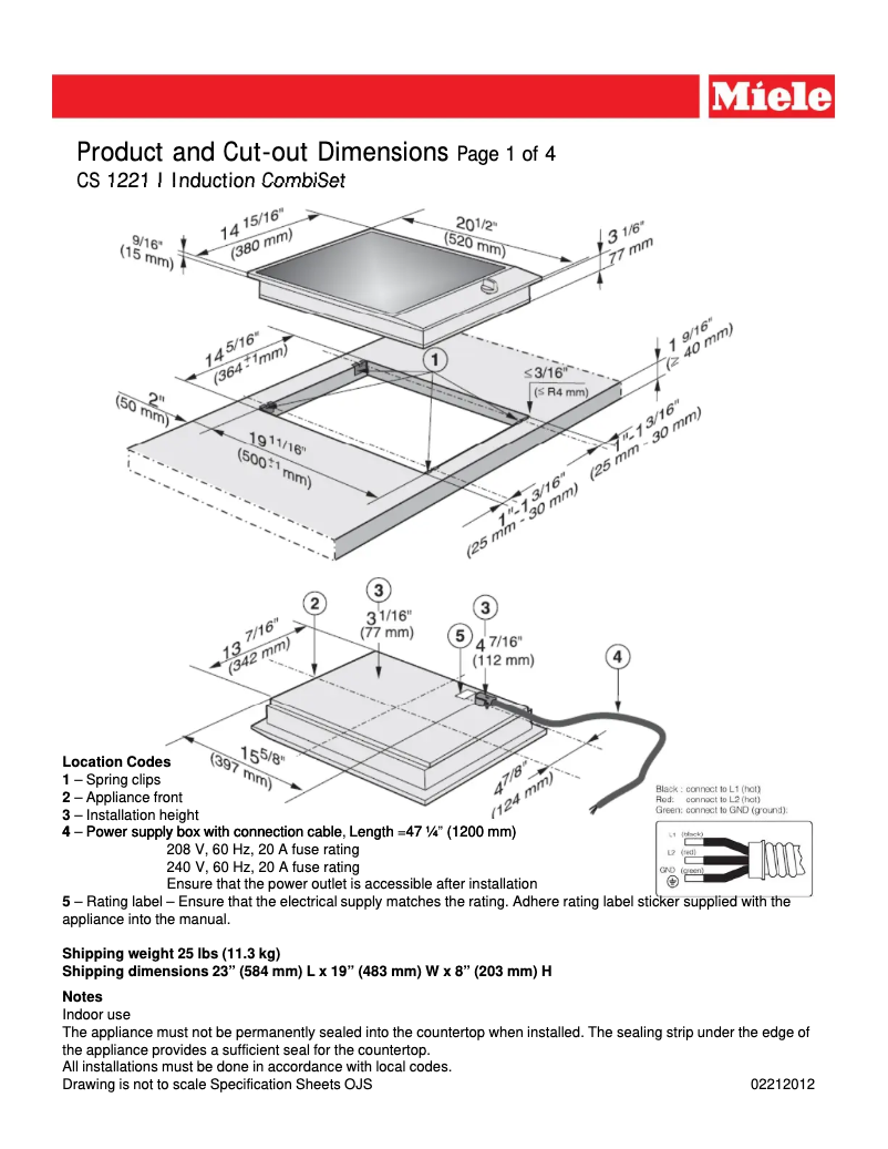 Page 1 de la notice Fiche technique Miele CS 1221