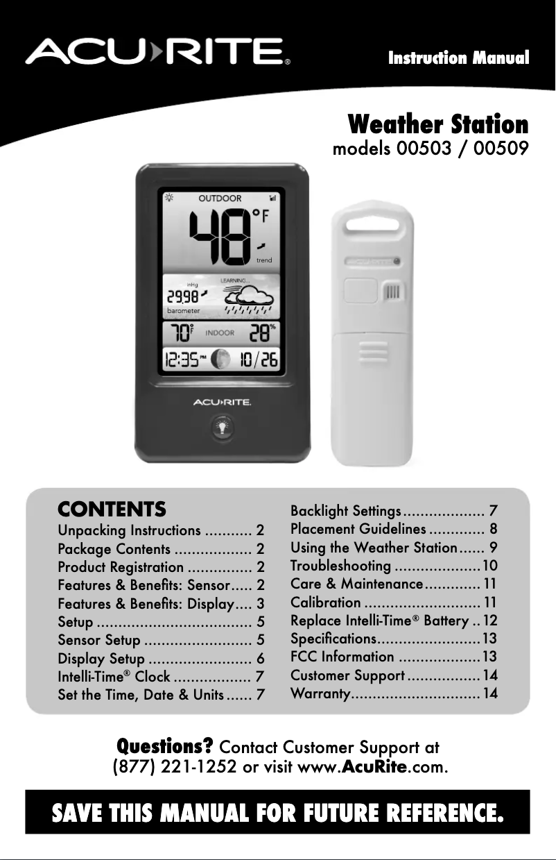 Page 1 de la notice Manuel utilisateur AcuRite 00503