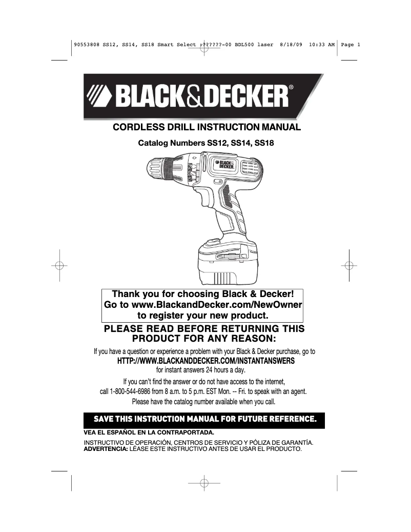 Page 1 de la notice Manuel utilisateur Black & Decker SS12D