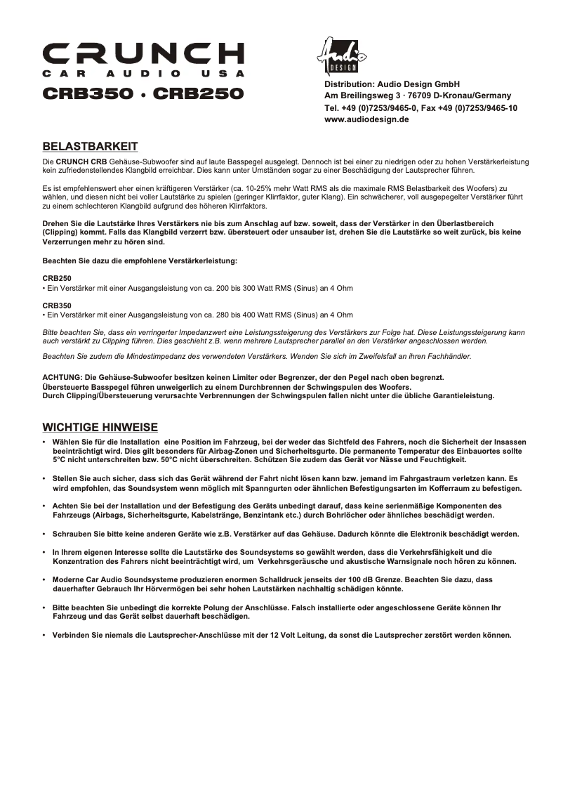 Image de la première page du manuel de l'appareil CRB350