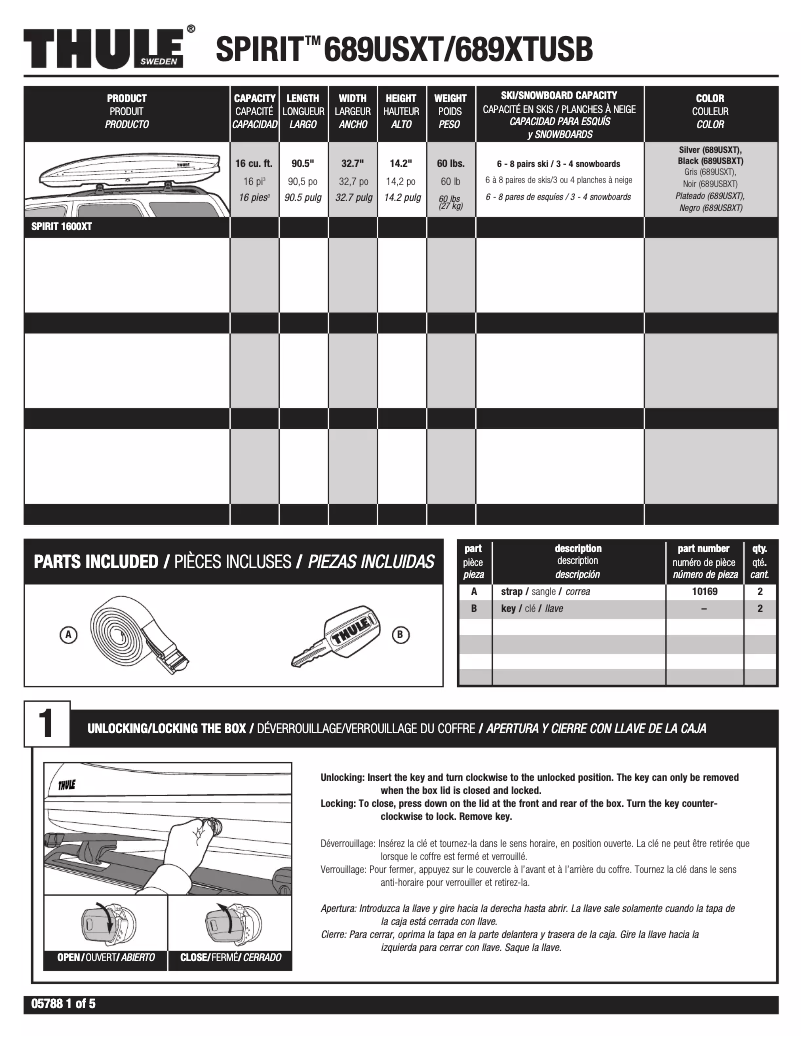 Page 1 de la notice Manuel utilisateur Thule Spirit 689USBXT