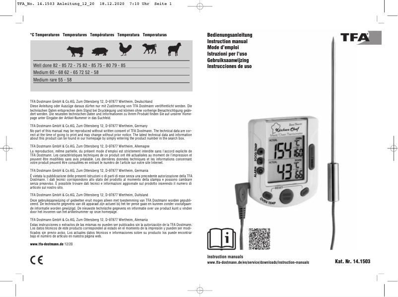 Page n°1 - Manuel utilisateur TFA Küchen-Chef Duo-Therm 14.1503