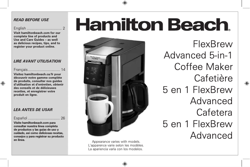 Page n°1 - Manuel d'utilisation et d'entretien Hamilton Beach FlexBrew 49922
