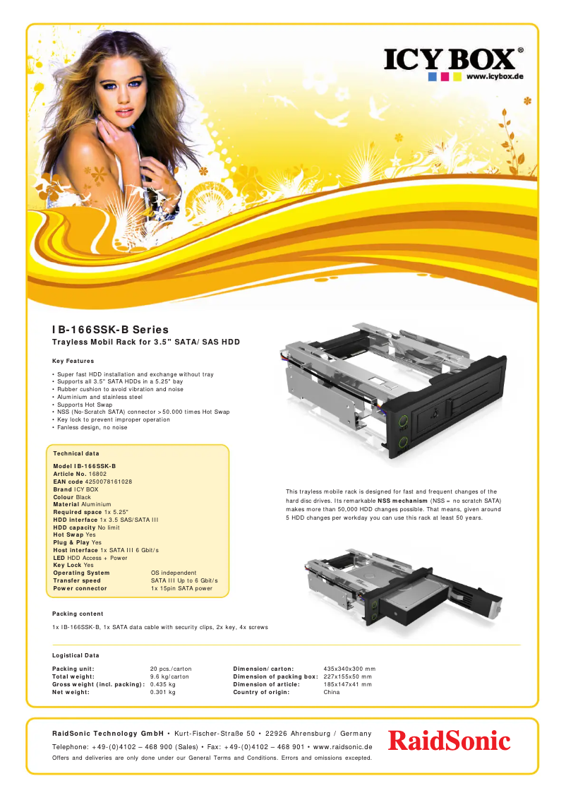 Page 1 de la notice Fiche technique Icy Box IB-166SSK-B