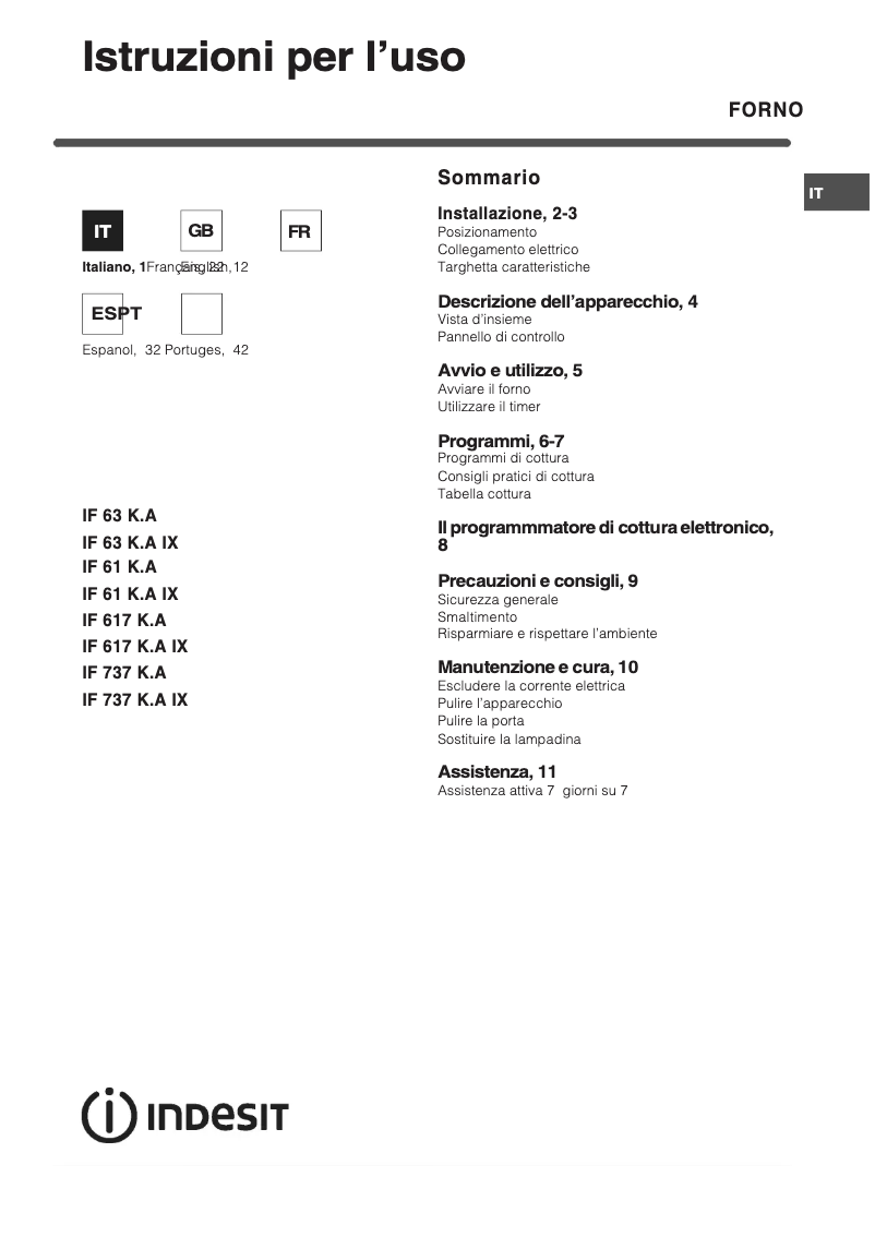 Page 1 de la notice Manuel utilisateur Indesit IF737 K A IX