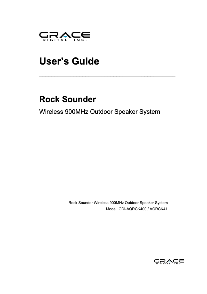 Page n°1 - Manuel utilisateur Grace Digital Audio Rock Sounder