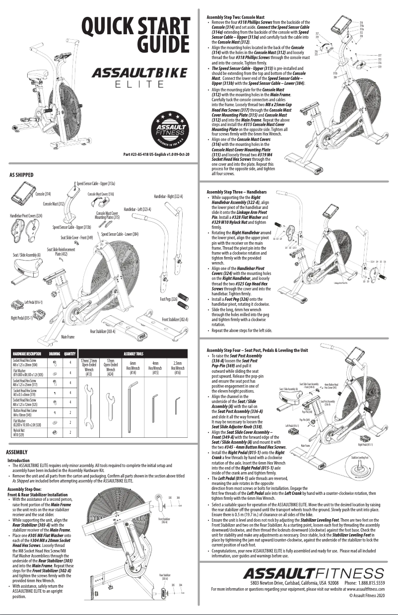 Page 1 de la notice Manuel utilisateur Assault Bike Assault Bike Elite