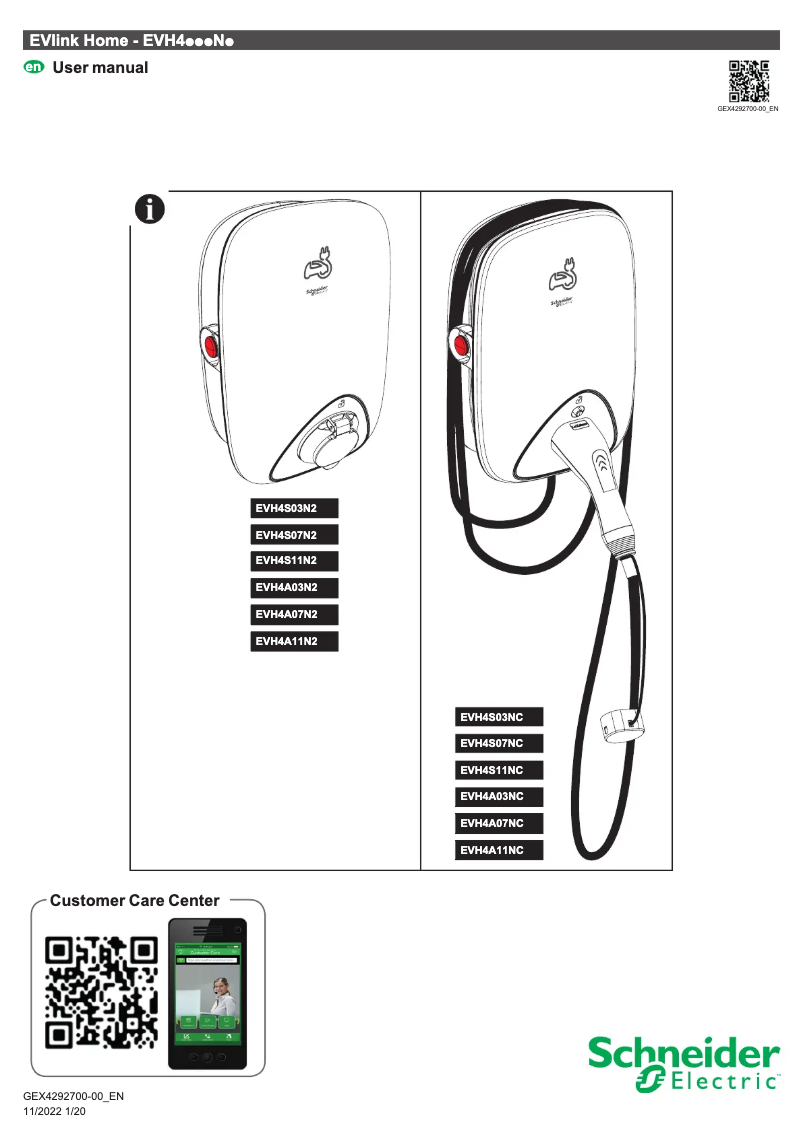 Page 1 de la notice Manuel utilisateur Schneider EVH4S03N2