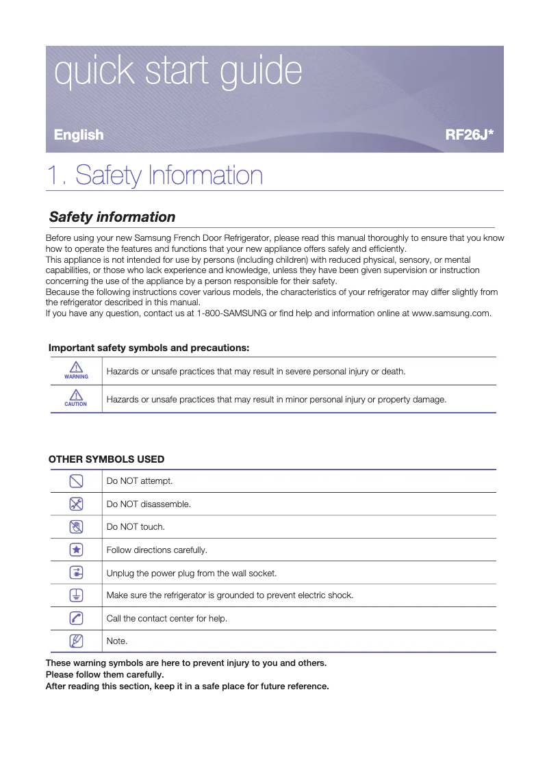 Page n°1 - Guide d'installation Samsung RF26J7500SR