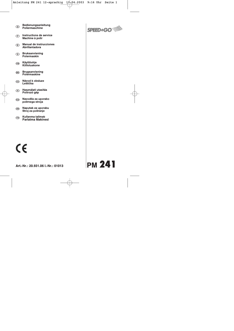 Image de la première page du manuel de l'appareil PM 241