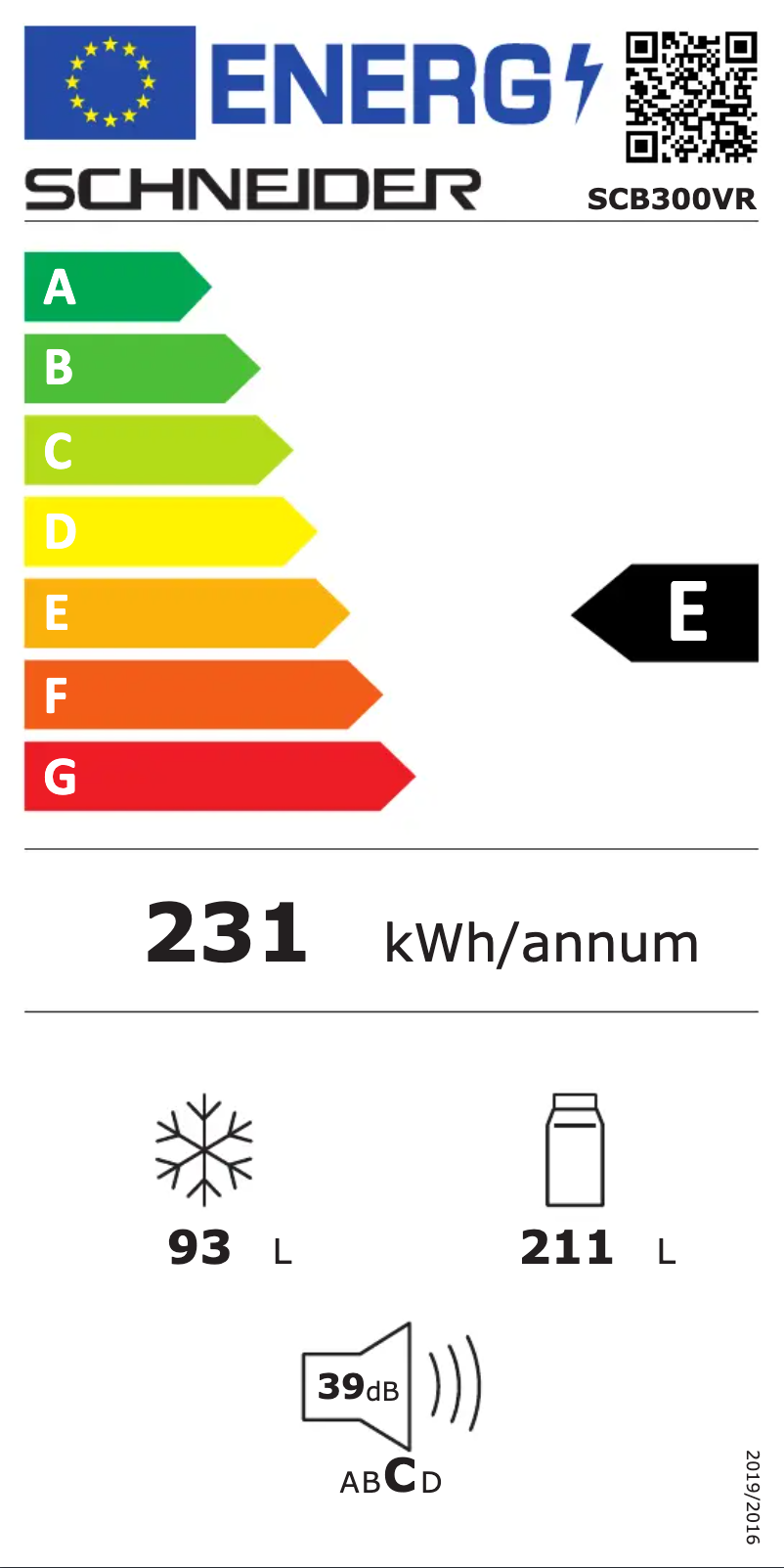 Page 1 de la notice Label énergétique Schneider SCB300VVA