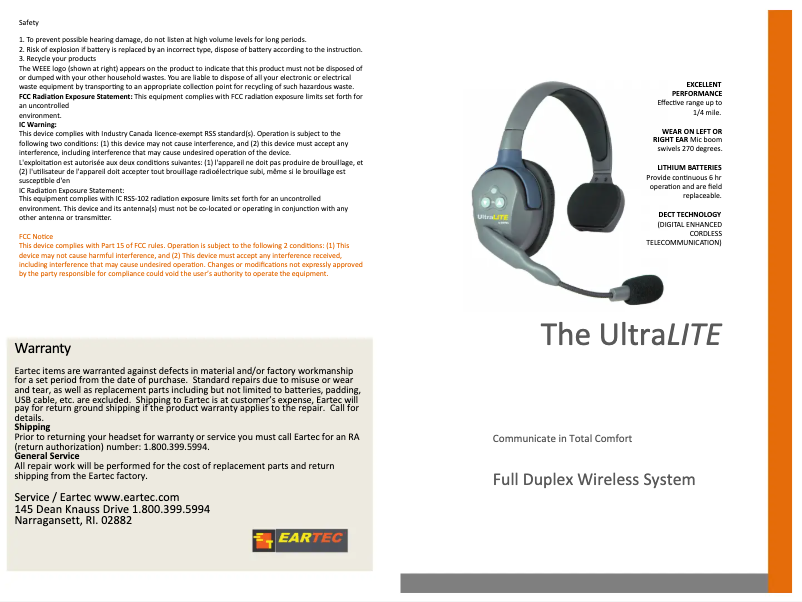 Página 1 del manual Manual de usuario Eartec UltraLITE