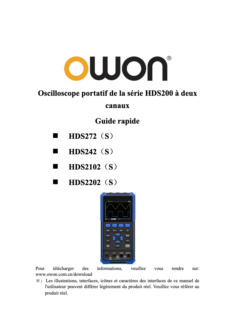 Page 1 de la notice Manuel utilisateur Owon HDS200