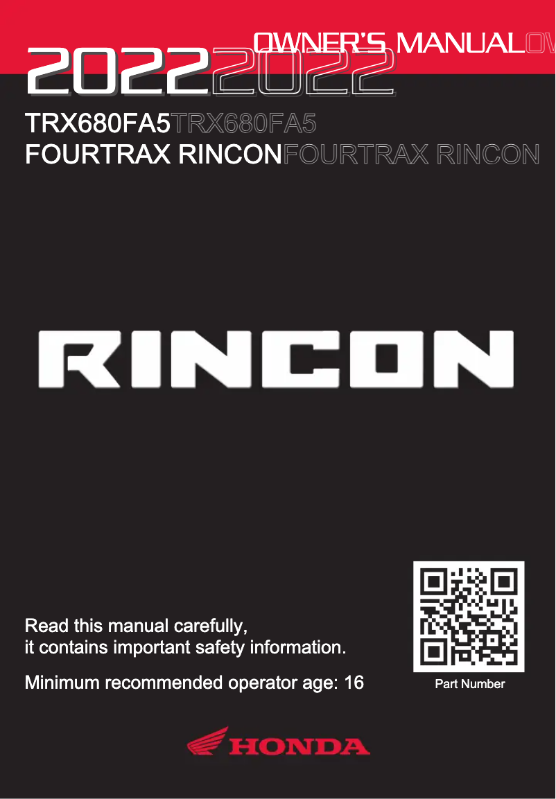 Image de la première page du manuel de l'appareil FourTrax Rincon TRX680FA (2022)
