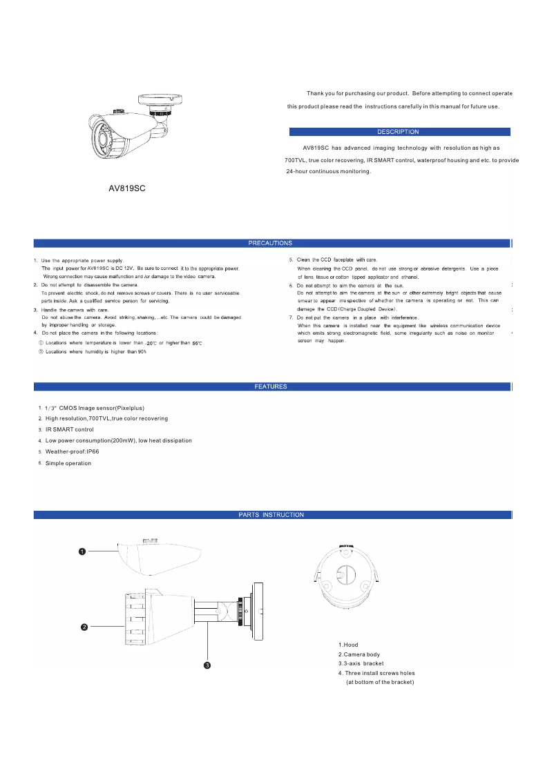 Page n°1 - Manuel utilisateur AVUE AV819SC