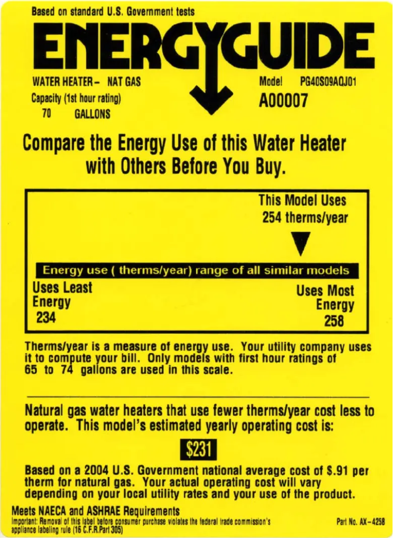 Page 1 de la notice Label énergétique GE PG40S09AQJ01